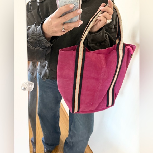 Melody Suede Leather Tote in Fuschia - Picture 8 of 16